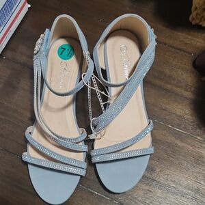 Sparkling Light Blue Strappy Women's Heels with Ankle Strap